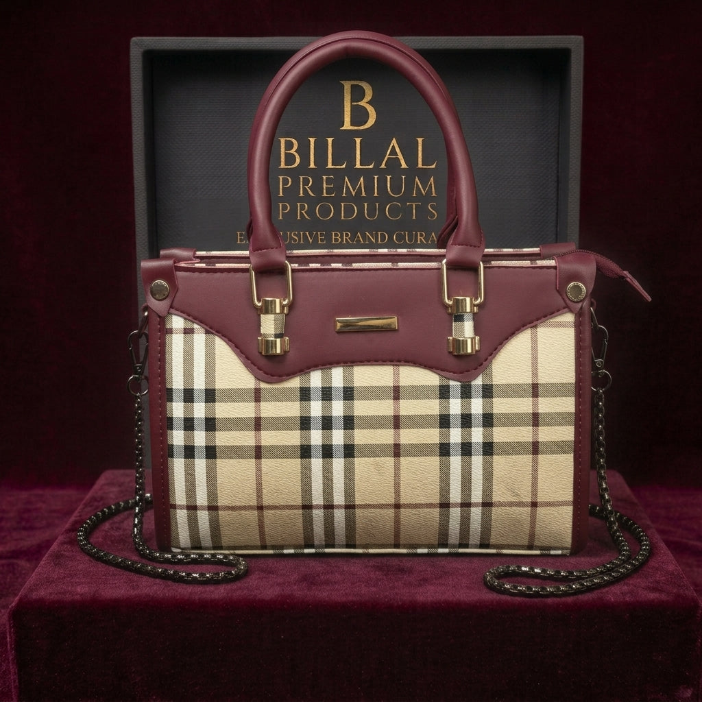 The Heritage Check - Maroon Structured Tote