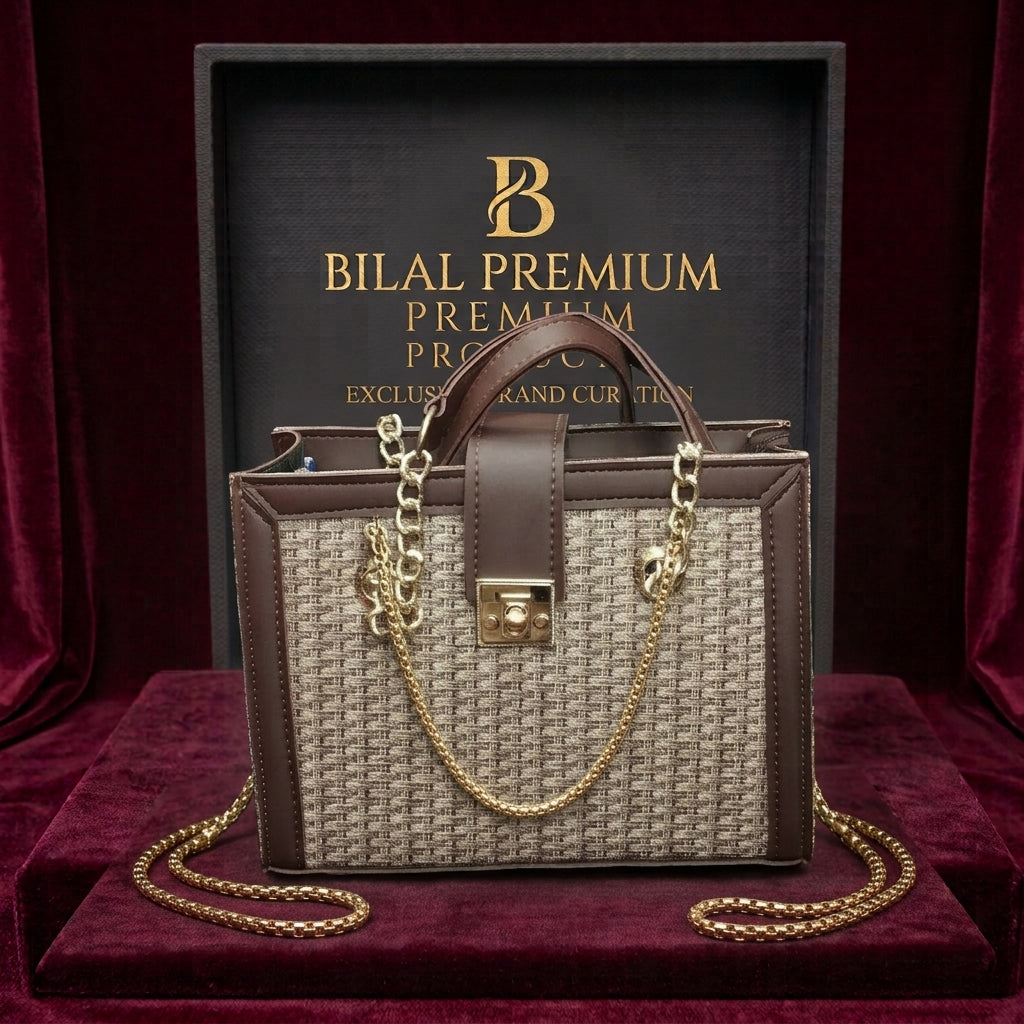 The Chestnut Grid - Woven Structured Handbag