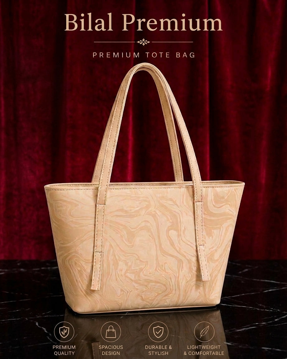 Bilal Premium Beige Marble Tote Bag